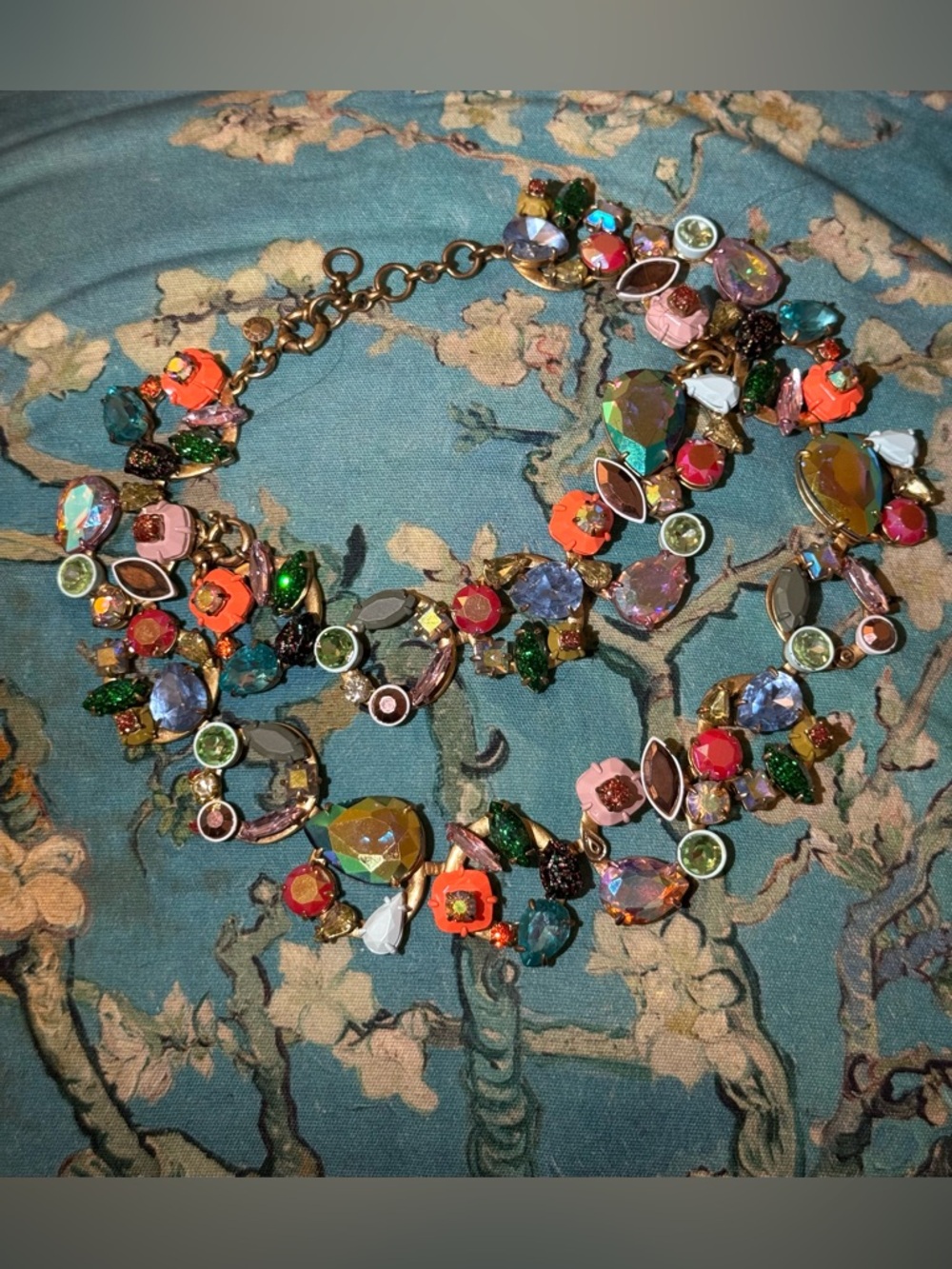 J.Crew multicolor gemstone botanical cluster necklace with matching bracelet set